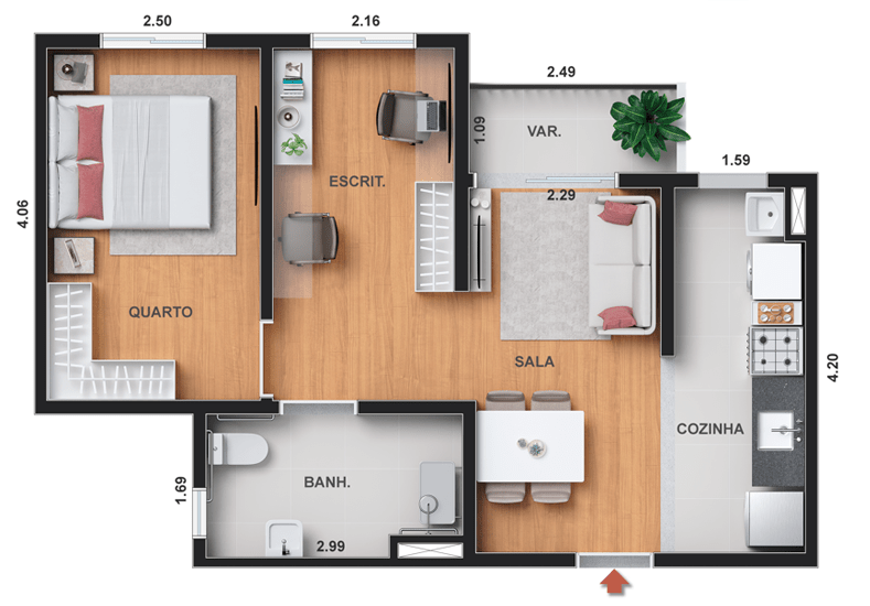 Planta 08 - 1 dorm 44 21m