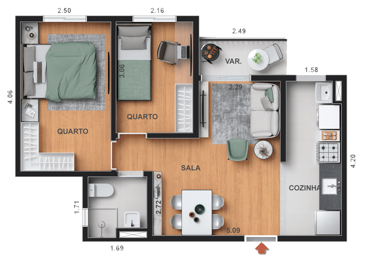 Planta 09 - 2 dorm 44 21m