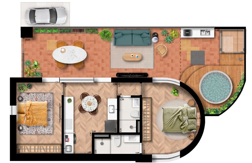 Planta 13 - 2 dorm 114 80m - garden