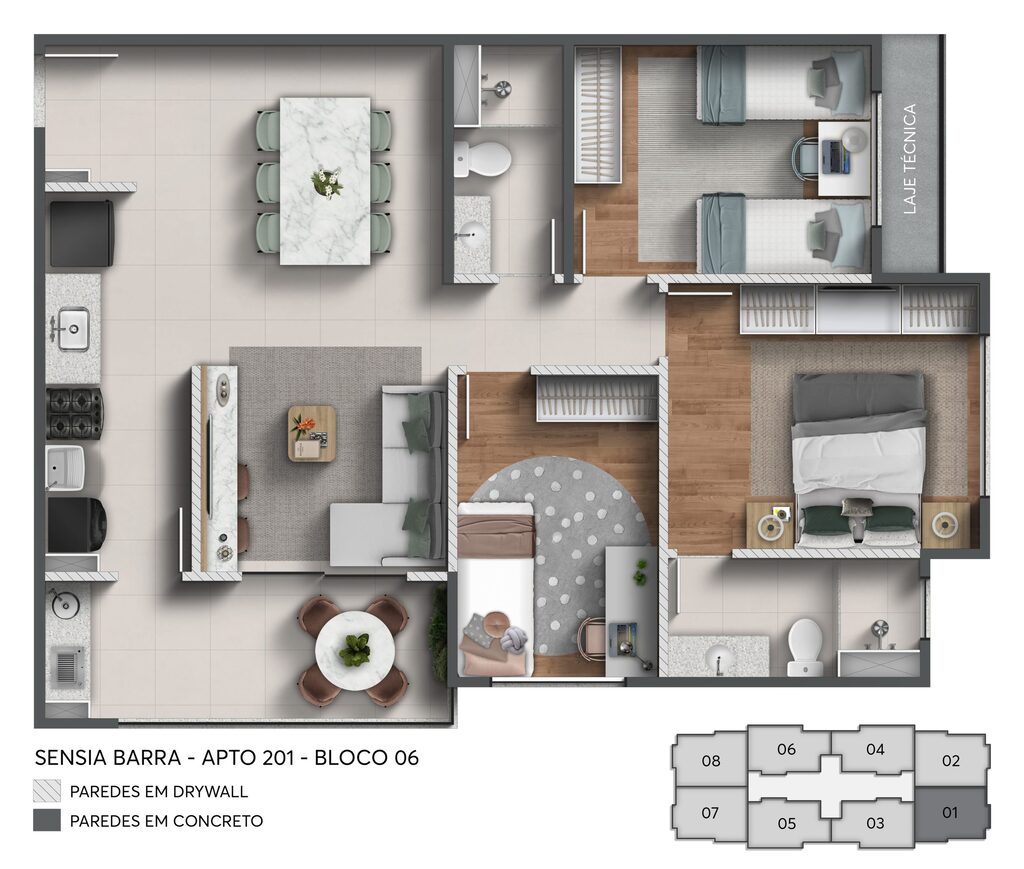 Planta 02 - 3 dorm 73m