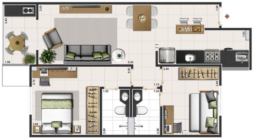 Planta 02 - 2 dorm 57 92m - cobertura duplex inferior