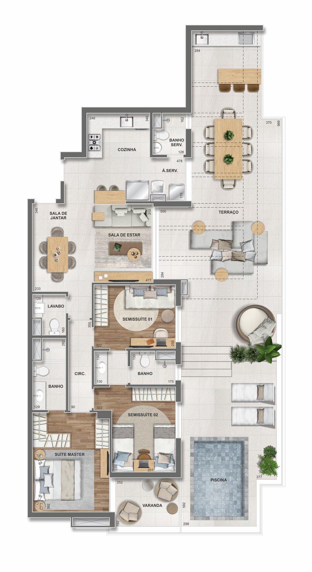 Planta 18 - 3 dorm 171,60m - cobertura horizontal