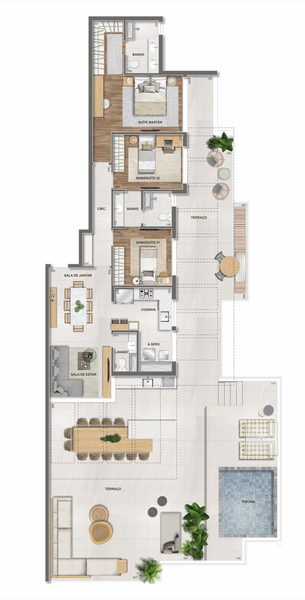 Planta 20 - 3 dorm 242,13m - cobertura horizontal