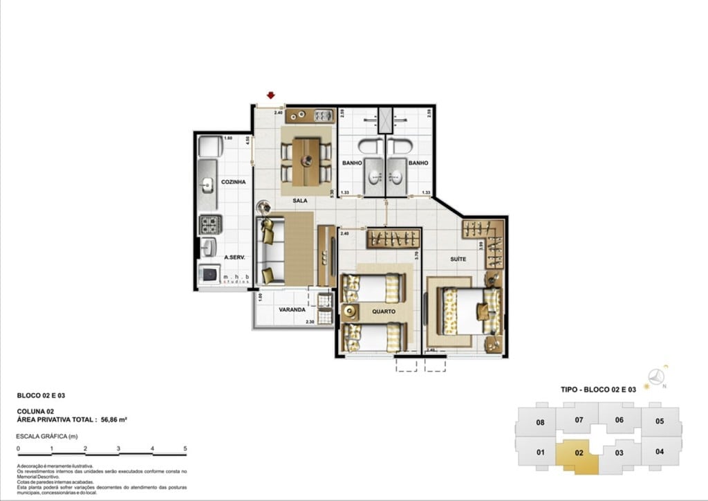 Planta 02 -  2 dorm 56 86m