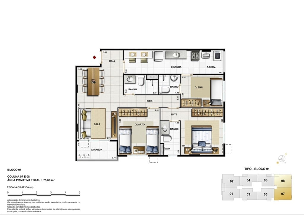 Planta 05 - 2 dorm 75 68m