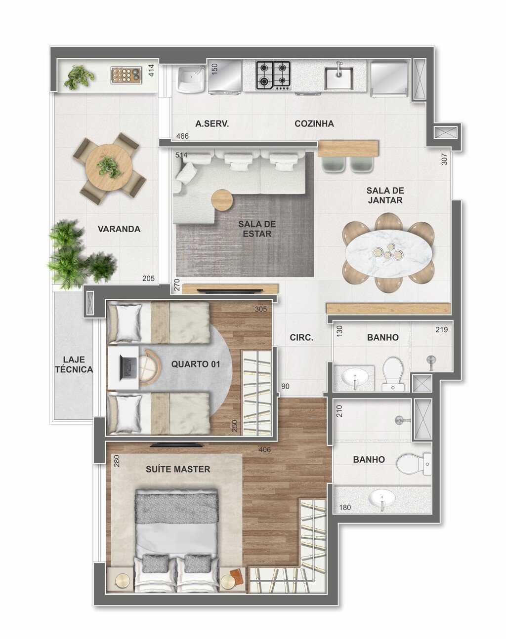 Planta 03 - 2 dorm 69,87m