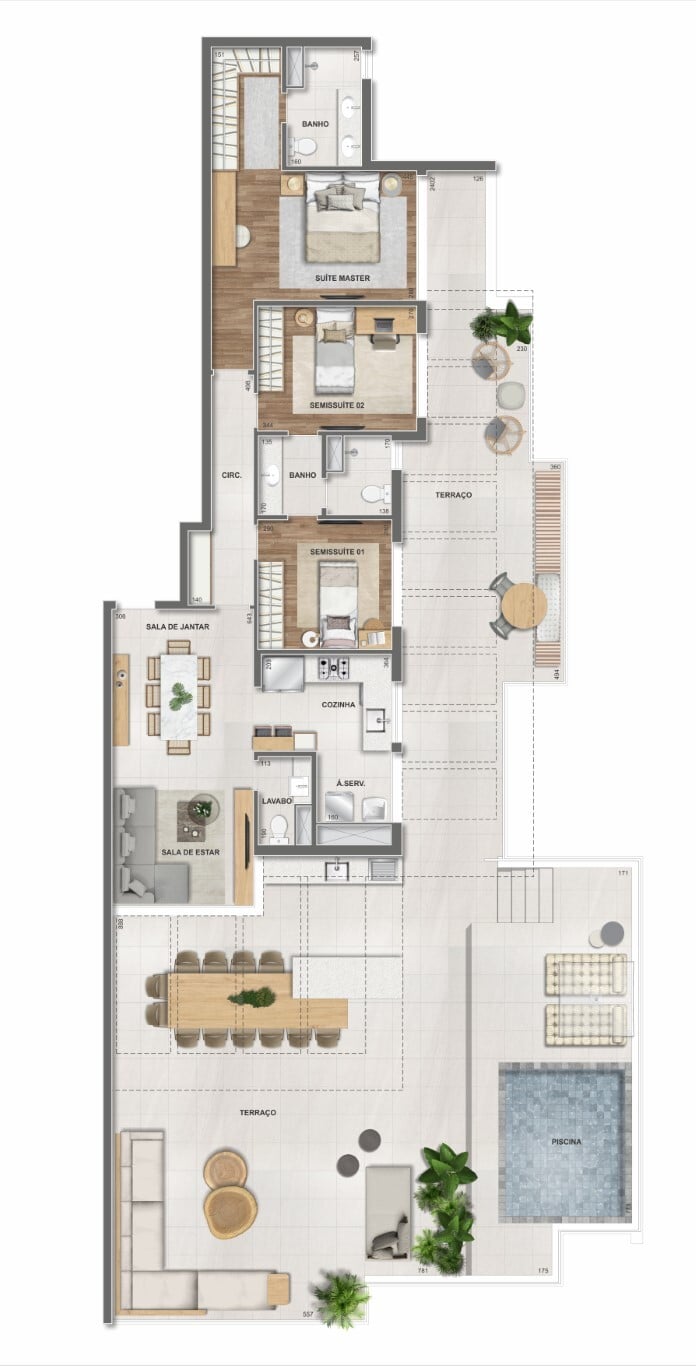 Planta 20 - 3 dorm 242,13m - cobertura horizontal