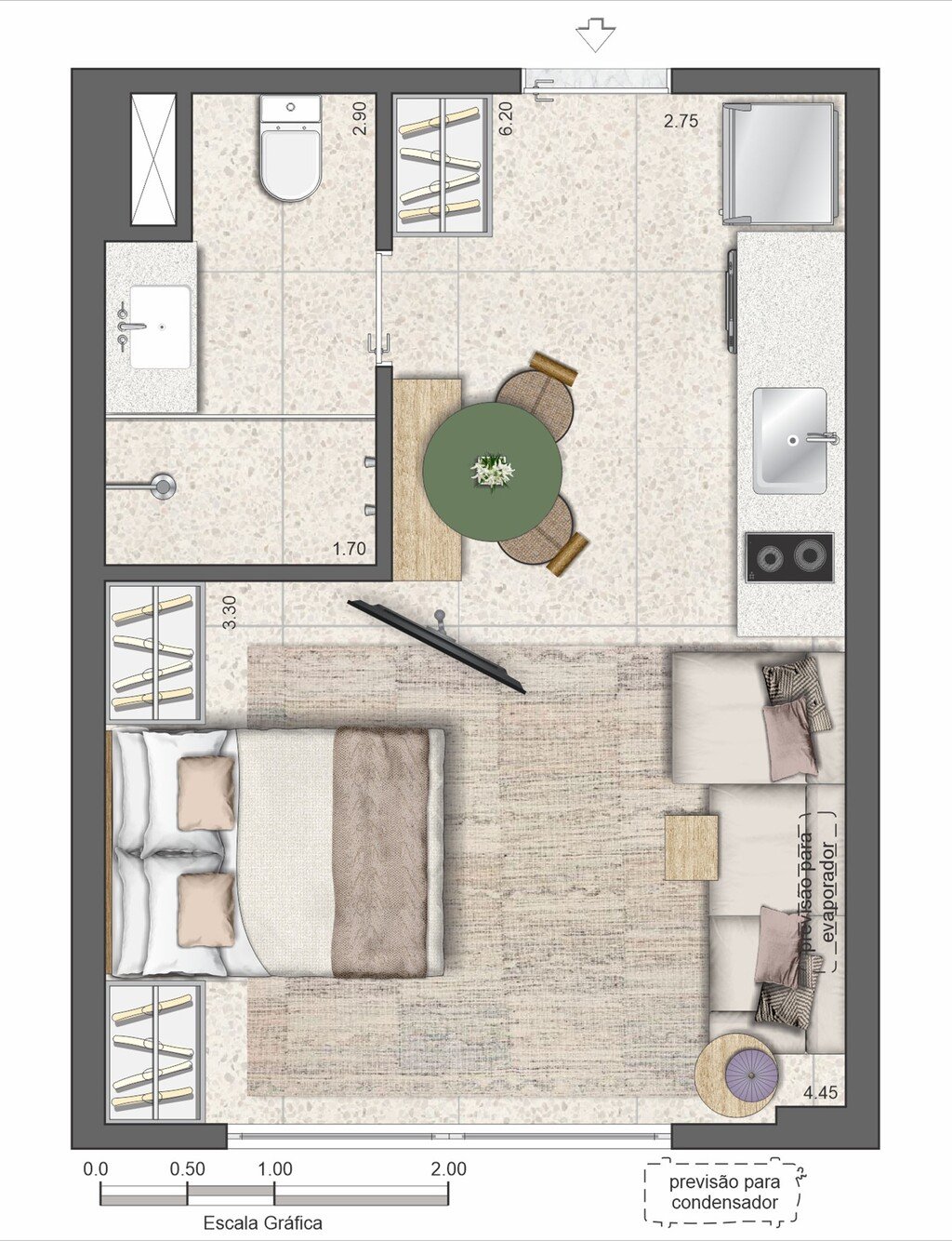 Planta 02 - 1 dorm 27,81m - studio