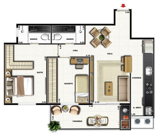 Planta 02 - 2 dorm 65,88m