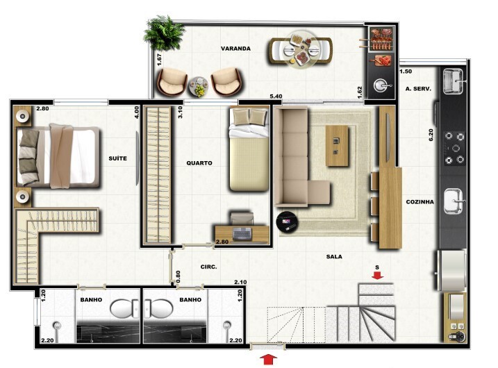 Planta 13 - 3 dorm 121,03m - cobertura duplex - superior