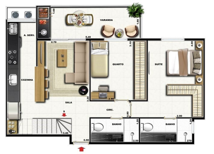 Planta 11 - 3 dorm 119,19m - cobertura duplex - superior