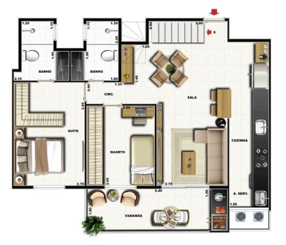 Planta 21 - 3 dorm 145,72m - cobertura duplex - superior