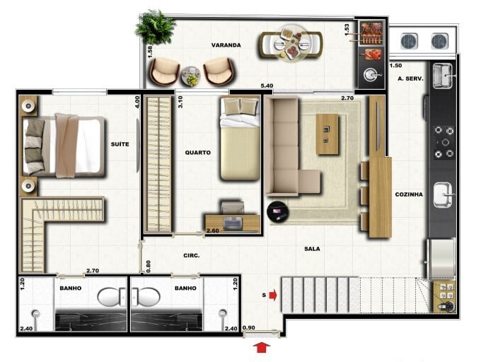 Planta 15 - 3 dorm 128,70m - cobertura duplex - superior