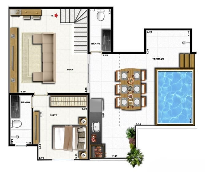 Planta 18 - 3 dorm 141,48m - cobertura duplex - inferior