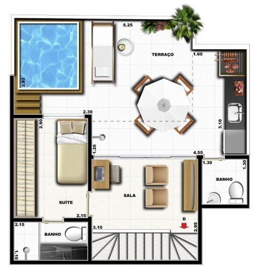 Planta 12 - 3 dorm 121,03m - cobertura duplex - inferior