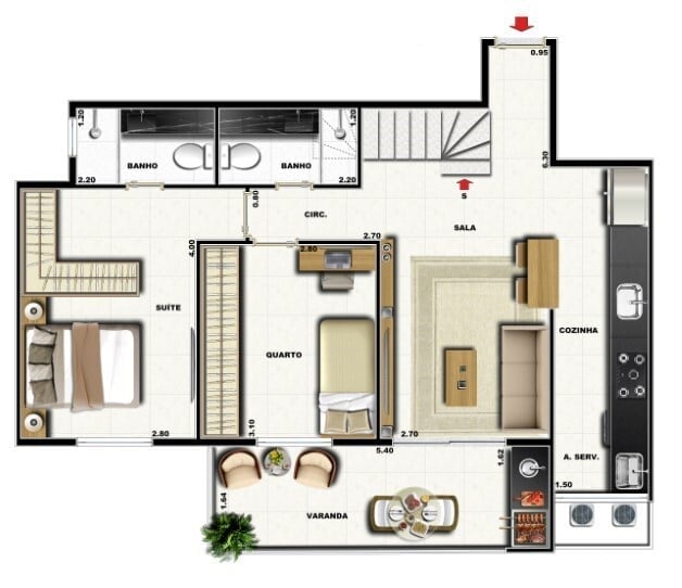 Planta 17 - 3 dorm 131,76m - cobertura duplex - superior