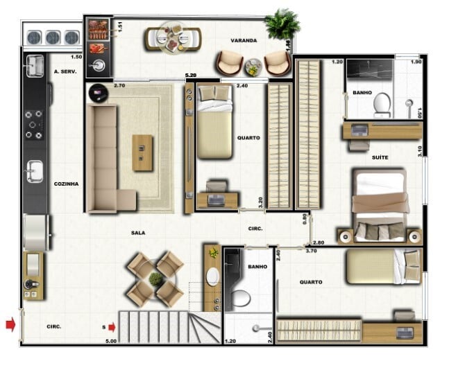 Planta 23 - 4 dorm 164,32m - cobertura duplex - superior