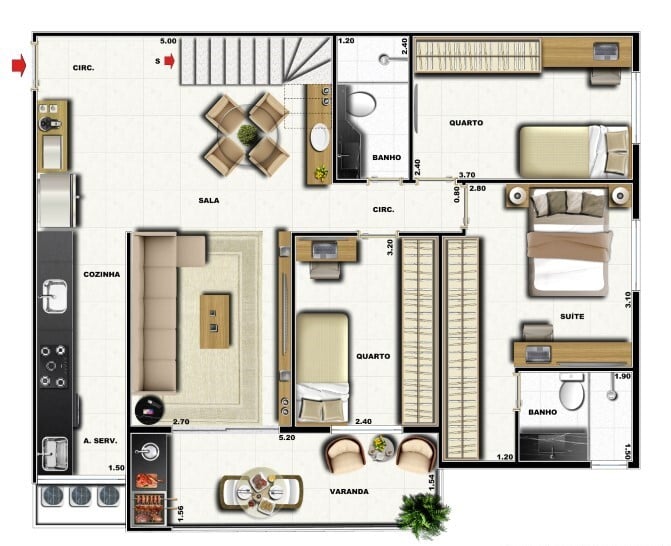 Planta 25 - 4 dorm 165,08m - cobertura duplex - superior