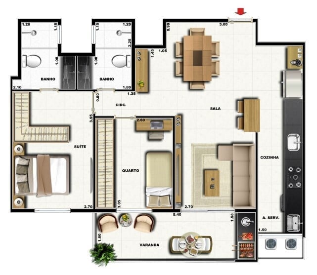 Planta 06 - 2 dorm 72,86m