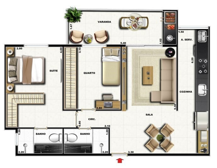 Planta 05 - 2 dorm 71,78m