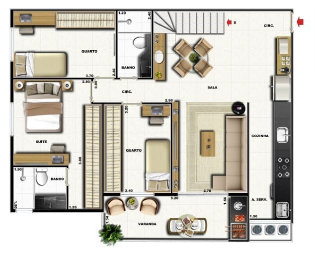 Planta 27 - 4 dorm 165,08m - cobertura duplex - superior