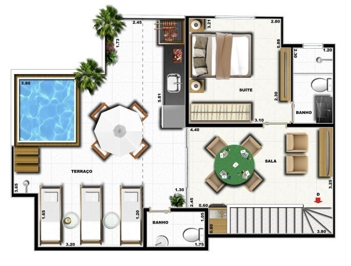 Planta 14 - 3 dorm 128,70m - cobertura duplex - inferior