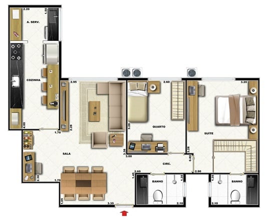 Planta 02 - 2 dorm 68 80m