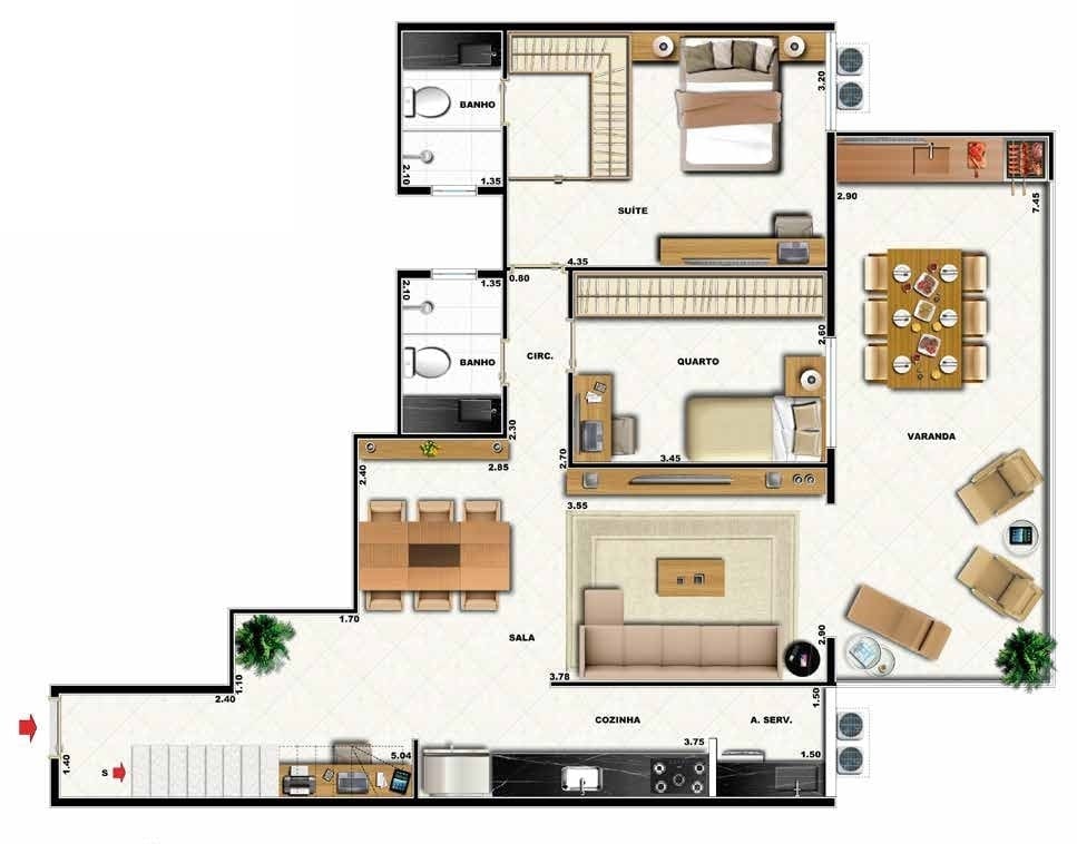 Planta 15 - 2 dorm 191 12m - cobertura duplex - inferior