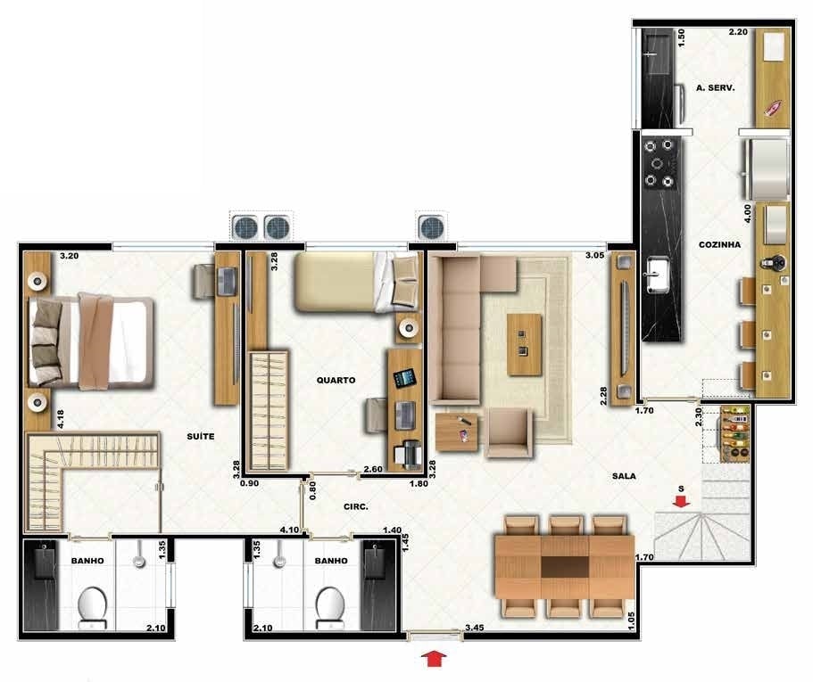 Planta 10 - 2 dorm 151 93m - cobertura duplex - inferior