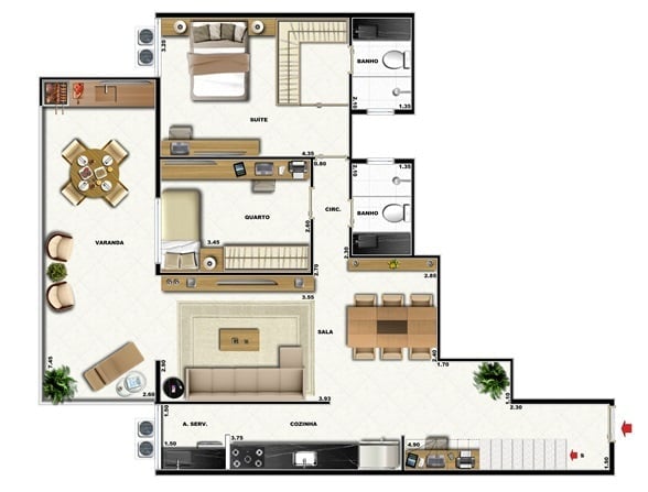 Planta 13 - 2 dorm 187 56m - cobertura duplex - inferior