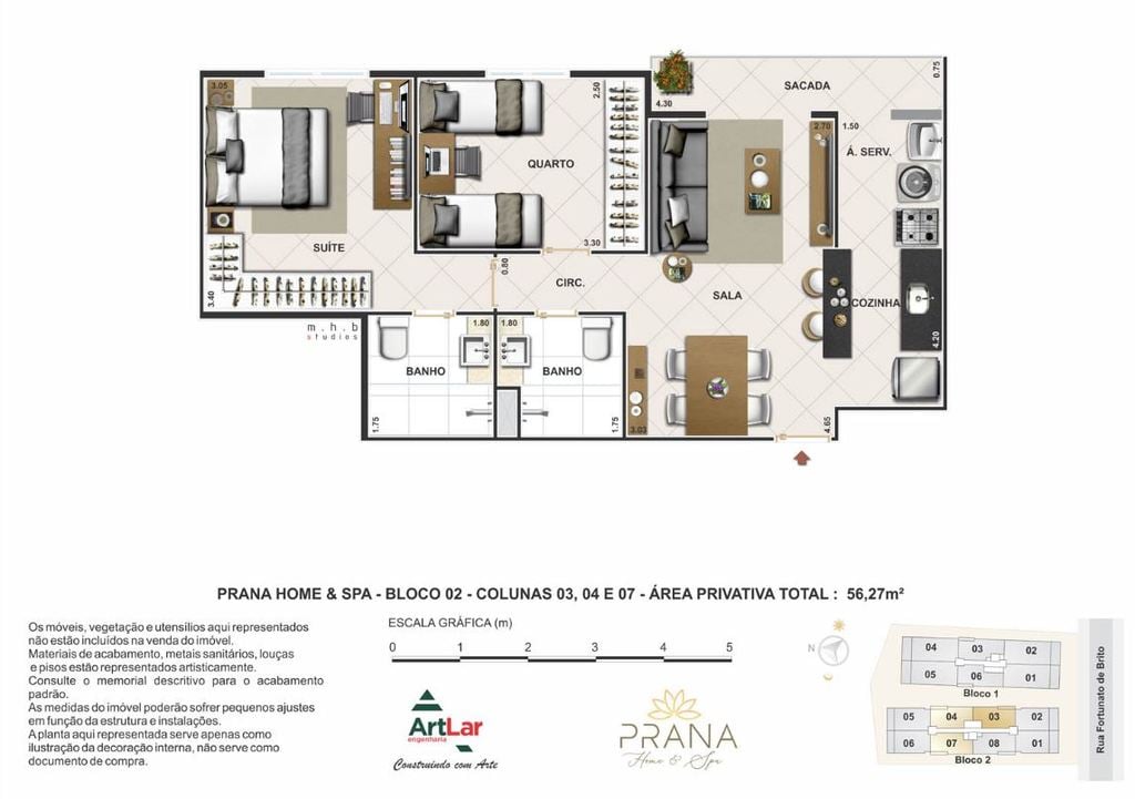 Planta 05 - 2 dorm 56m