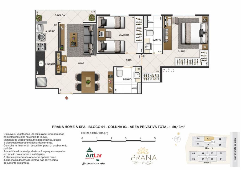 Planta 02 - 2 dorm 59m