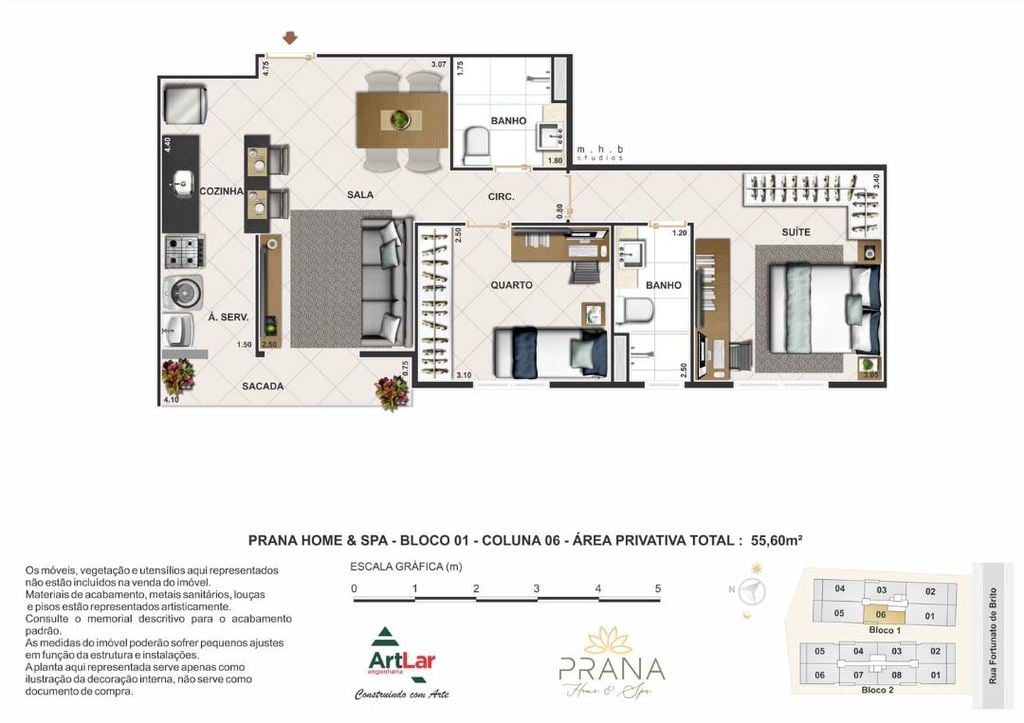 Planta 03 - 2 dorm 55m