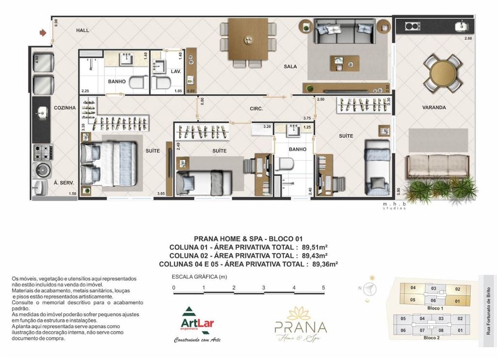 Planta 01 - 3 dorm 89m