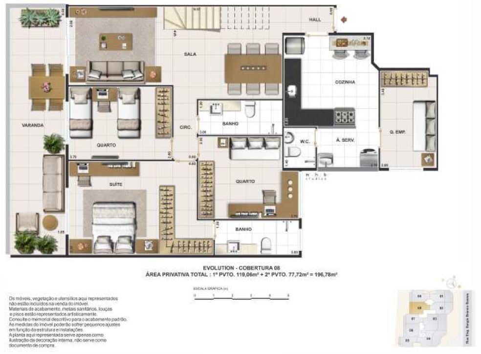 Planta 18 - 3 dorm 196m - cobertura duplex