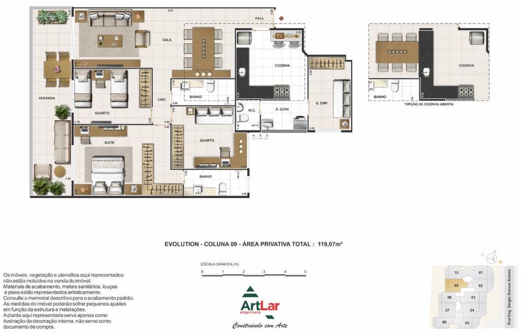 Planta 09 - 3 dorm 119m