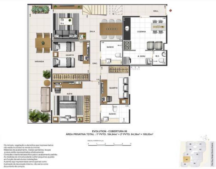 Planta 16 - 3 dorm 189m - cobertura duplex