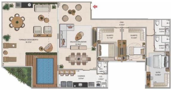 Planta 16 - 3 dorm 161 54m - cobertura horizontal