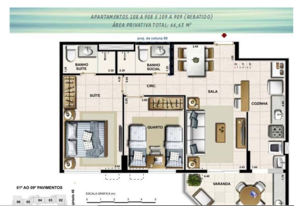 Planta 02 - 2 dorm 66 63m