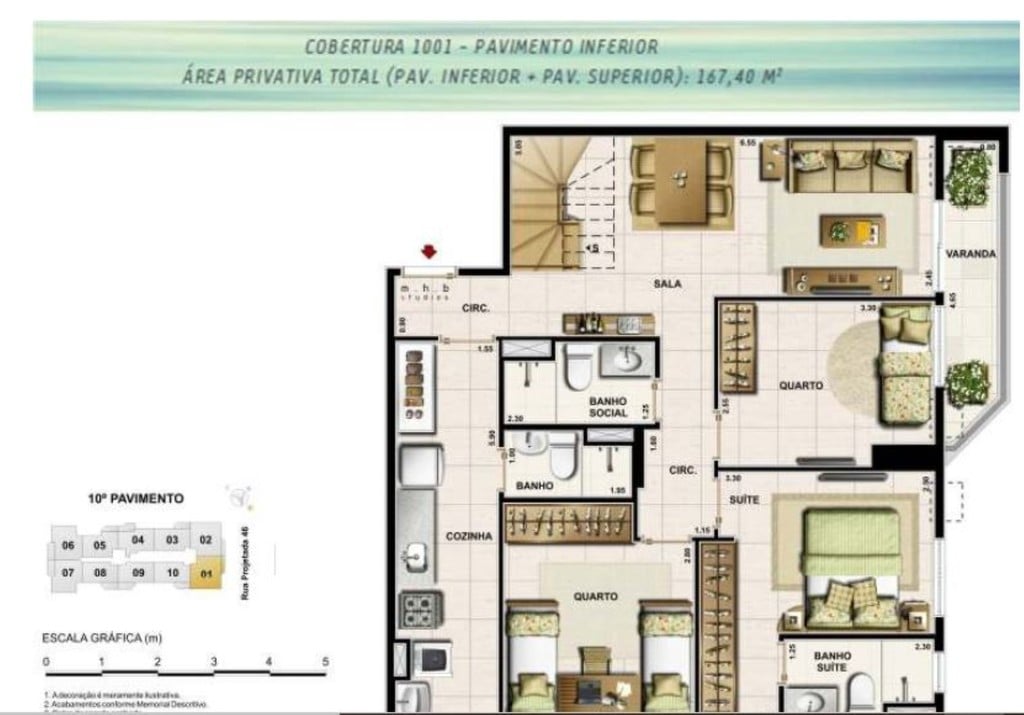 Planta 23 - 3 dorm 167 40m - cobertura