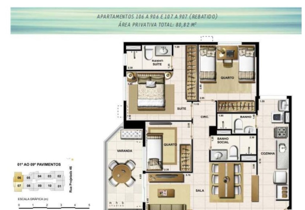 Planta 05 - 2 dorm 80 82m