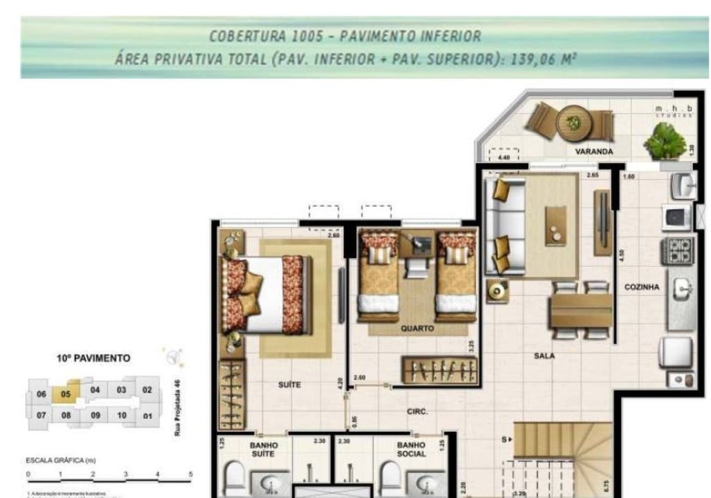 Planta 13 - 2 dorm 139 06m - cobertura