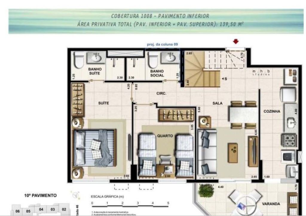 Planta 15 - 2 dorm 139 50m - cobertura