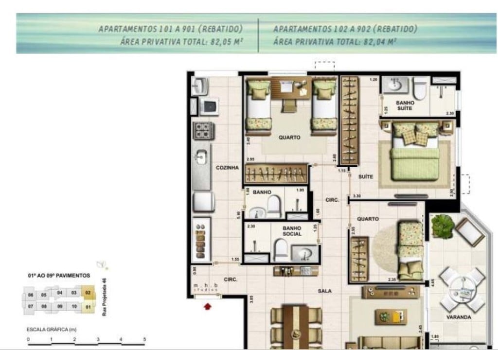 Planta 06 - 3 dorm 82 04m