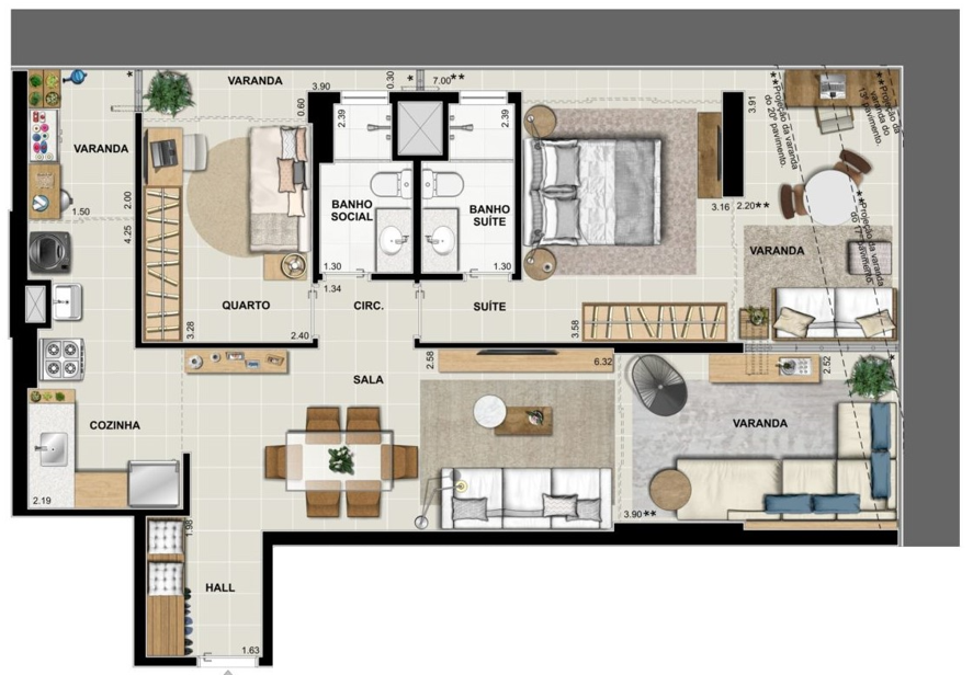 Planta 01 - 2 dorm 88 35m