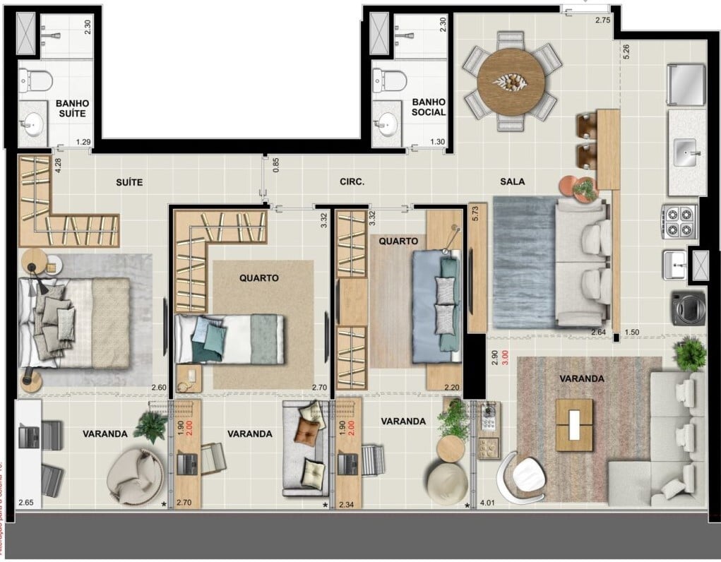 Planta 07 - 3 dorm 97 39m