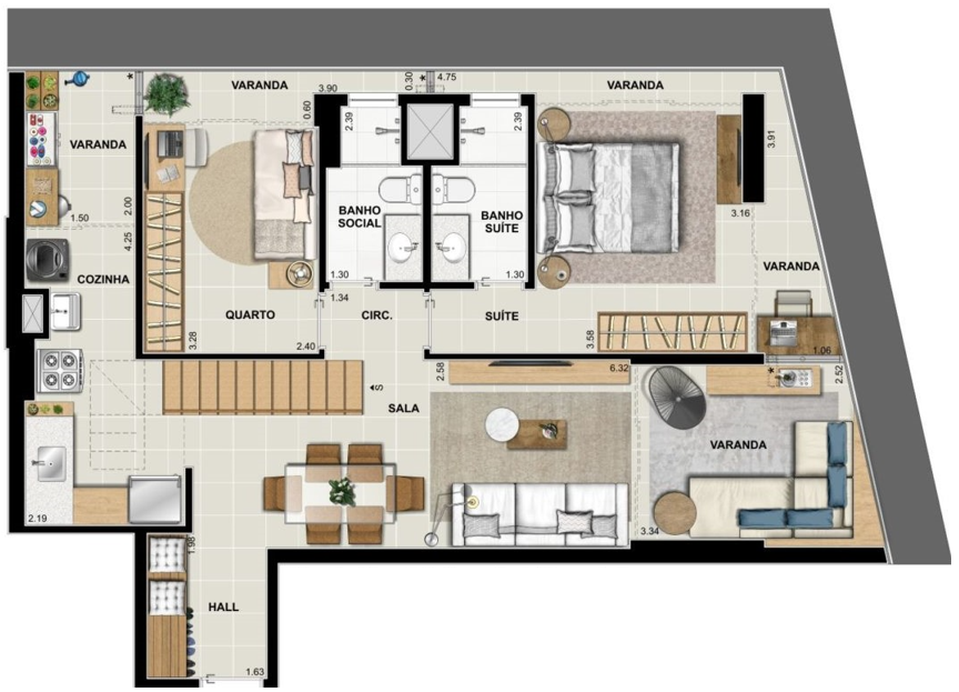 Planta 09 - 2 dorm 151 88m - cobertura duplex - inferior