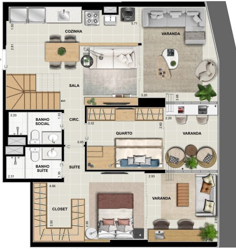 Planta 11 - 2 dorm 173 36m - cobertura duplex - inferior