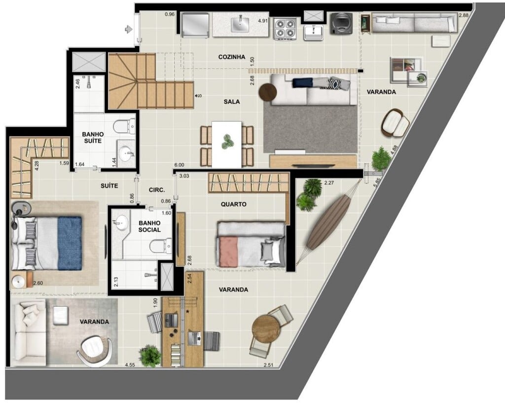 Planta 13 - 2 dorm 176 83m - cobertura duplex - inferior