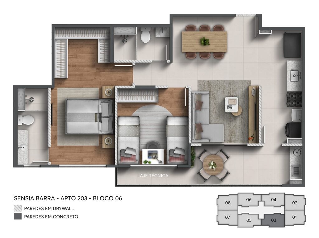 Planta 01 - 2 dorm 67m